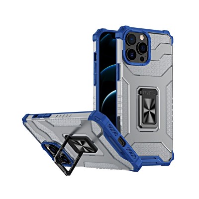 Husa Spate AntiShock Tough Stand Crystal Ring Compatibila Cu iPhone 13 Pro Max, Albastru